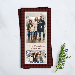 Cartes Pour Fêtes Annuelles Cadre carreaux rouges « Joyeux Noël » pour deux ph