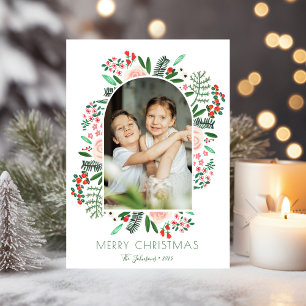 Cartes Pour Fêtes Annuelles Cadre d'arc moderne Floral Famille de Noël Photo