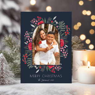Cartes Pour Fêtes Annuelles Cadre d'arc moderne Floral Joyeux Noël Photo