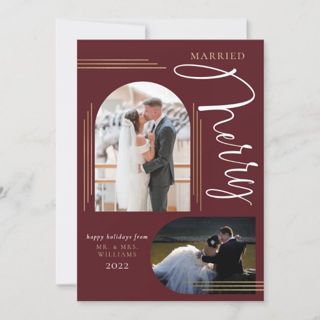 Cartes Pour Fêtes Annuelles Cadre d'arche photo joyeuse et mariée (Devant)
