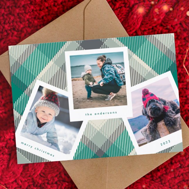 Cartes Pour Fêtes Annuelles Cadre de cabine multiphoto | Joyeux Noël plaid (Créateur téléchargé)
