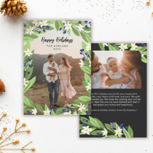 Cartes Pour Fêtes Annuelles Cadre de fleurs baies bleues végétation Joyeuses F