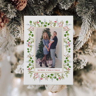Cartes Pour Fêtes Annuelles Cadre de Noël botanique aquarelle photo