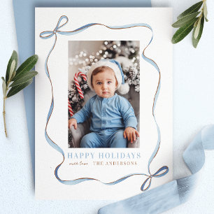 Cartes Pour Fêtes Annuelles Cadre de photo de Noël avec un nœud de ruban ondul