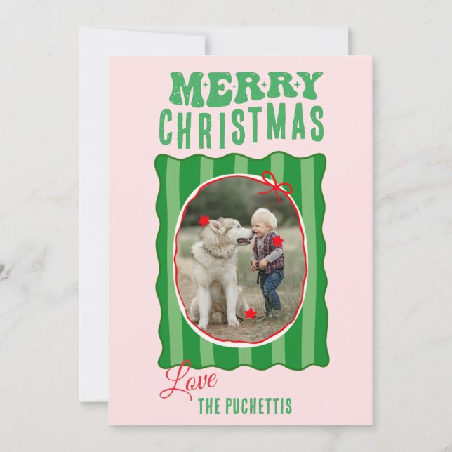 Cartes Pour Fêtes Annuelles Cadre de photo en bande verte Noël (Devant)