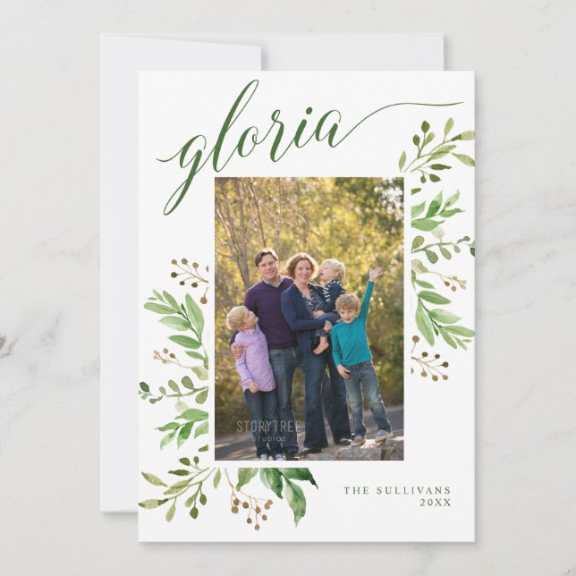 Cartes Pour Fêtes Annuelles Cadre de verdure Gloria Photo Religieuse (Devant)