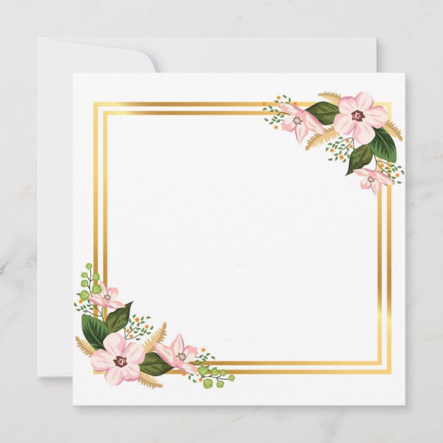 Cartes Pour Fêtes Annuelles Cadre doré avec Fleurs sur Diagonales (Devant)