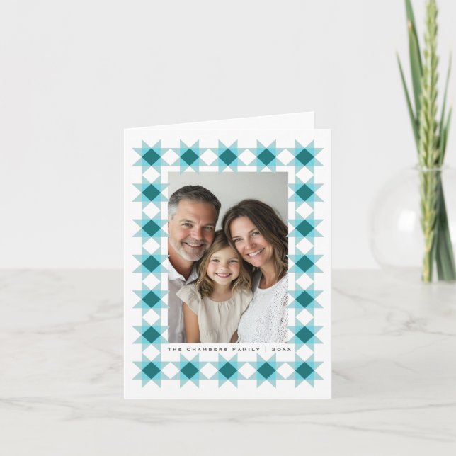 Cartes Pour Fêtes Annuelles Cadre Étoile Nordique Bleu Aqua (Devant)