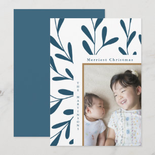 Cartes Pour Fêtes Annuelles Cadre feuilleté Bleu et blanc Photo Noël