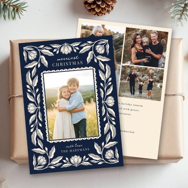 Cartes Pour Fêtes Annuelles Cadre Floral Art populaire Noël 4 Photo (Créateur téléchargé)