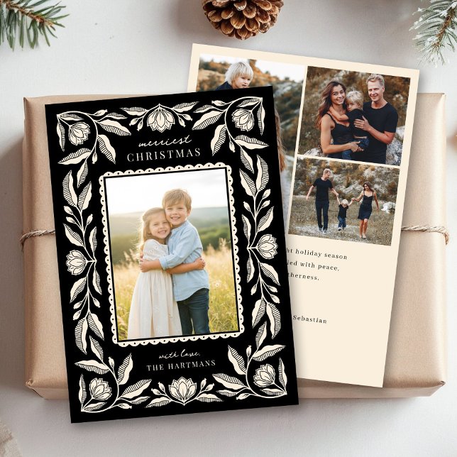 Cartes Pour Fêtes Annuelles Cadre Floral Art populaire Noël 4 Photo (Créateur téléchargé)