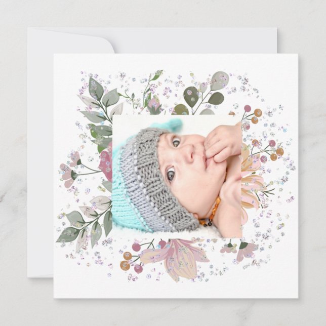 Cartes Pour Fêtes Annuelles cadre floral nouveau bébé Joyeux Noël (Devant)
