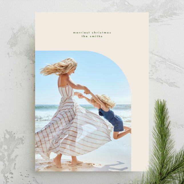 Cartes Pour Fêtes Annuelles Cadre moderne et élégant Crème verte Photo de Noël (Créateur téléchargé)