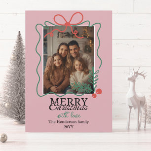 Cartes Pour Fêtes Annuelles Cadre moderne rose dessiné à la main Joyeux Noël 
