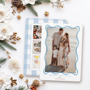 Cartes Pour Fêtes Annuelles Cadre ondulé bleu pour 4 photos de Noël