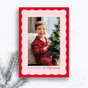 Cartes Pour Fêtes Annuelles Cadre ondulé rouge et rose simple photo de Noël