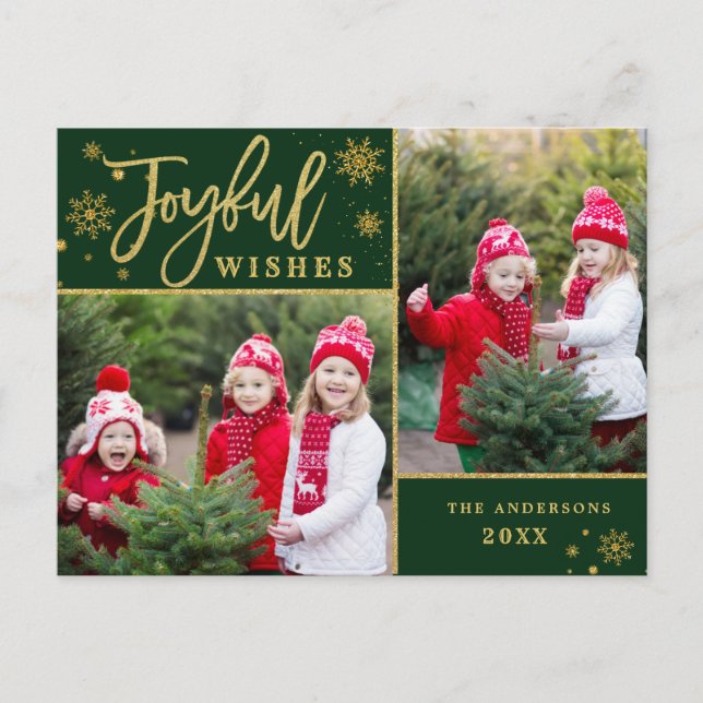 Cartes Pour Fêtes Annuelles Cadre or Joyeux Script moderne 2 PHOTO (Devant)