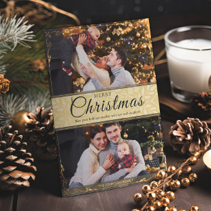 Cartes Pour Fêtes Annuelles Cadre or simple et élégant 2 Photo Noël