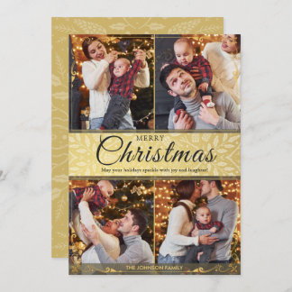 Cartes Pour Fêtes Annuelles Cadre or simple et élégant 4 Photo Noël