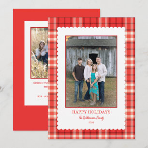 Cartes Pour Fêtes Annuelles Cadre photo à coquilles en tartan rouge pour Noël 