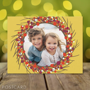 Cartes Pour Fêtes Annuelles Cadre photo de couronne de Noël - jaune rouge