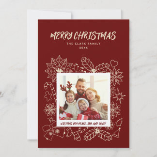 Cartes Pour Fêtes Annuelles Cadre photo de famille simple élégant 1 en rouge f