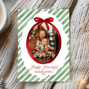 Cartes Pour Fêtes Annuelles Cadre photo de Noël avec un nœud fantaisiste vert