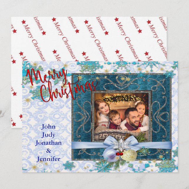 Cartes Pour Fêtes Annuelles Cadre photo de Noël bleu neige (Devant / Derrière)