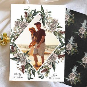 Cartes Pour Fêtes Annuelles Cadre photo de Noël élégant à la florale blanche