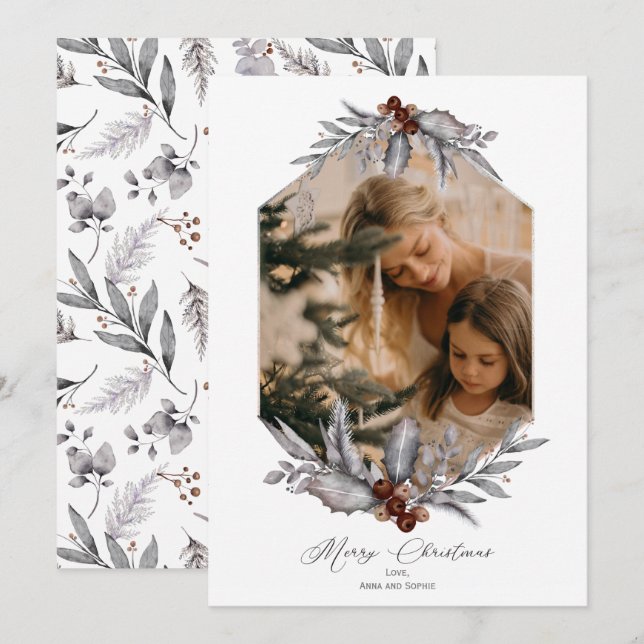 Cartes Pour Fêtes Annuelles Cadre photo de Noël géométrique rustique (Devant / Derrière)
