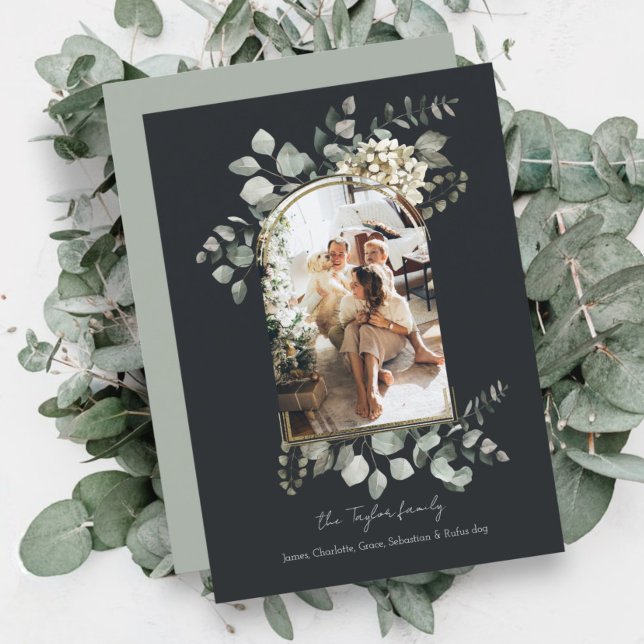 Cartes Pour Fêtes Annuelles Cadre photo de Noël magnifique hiver de feuillage (Christmas Stunning Winter Foliage Photo Frame Holiday Cards from Ricaso. Elegant holiday flat cards)