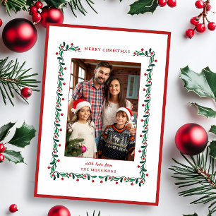 Cartes Pour Fêtes Annuelles Cadre photo festif de Noël rouge/vert botanique à 