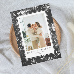 Cartes Pour Fêtes Annuelles Cadre photo flocon de neige sur tableau noir Noël