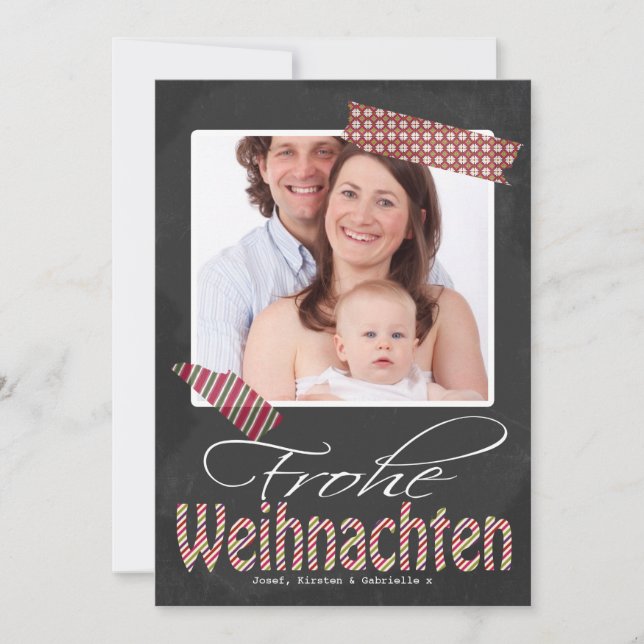 Cartes Pour Fêtes Annuelles Cadre Photo Frohe Weihnachten Et Bande Faux (Devant)