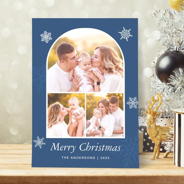 Cartes Pour Fêtes Annuelles Cadre photo Marine Blue Modern Arch Joyeux Noël (Créateur téléchargé)