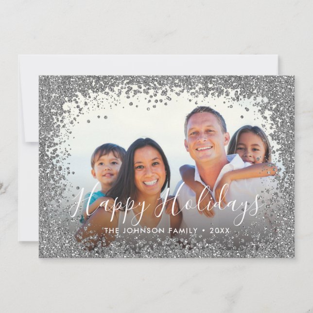 Cartes Pour Fêtes Annuelles Cadre photo Parties scintillant argent (Devant)