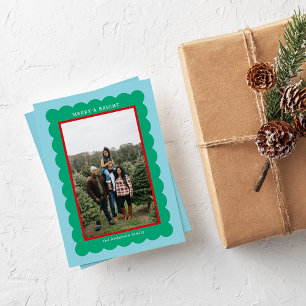 Cartes Pour Fêtes Annuelles Cadre photo Preppy Aqua Green Red Simple Scallop
