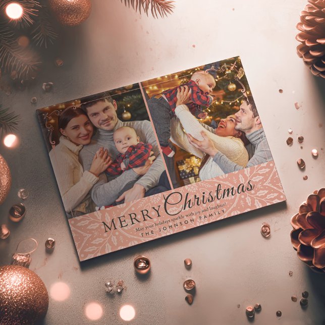 Cartes Pour Fêtes Annuelles Cadre rose simple et élégant 2 Photo Noël (Créateur téléchargé)