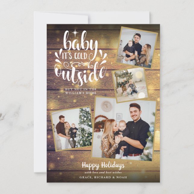 Cartes Pour Fêtes Annuelles Cadre rustique Noël 4 photos en bois (Devant)