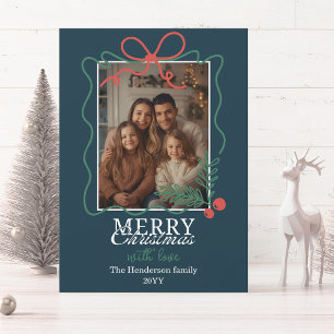 Cartes Pour Fêtes Annuelles Cadre sarcelle bleu Merry Christmas dessiné à la m