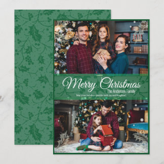 Cartes Pour Fêtes Annuelles Cadre vert de Noël Holly Leaf 2 Photo