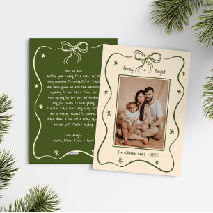 Cartes Pour Fêtes Annuelles Cadre Vintage vert à main tiré à la main photo Noë