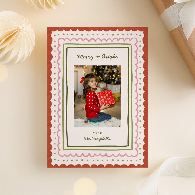 Cartes Pour Fêtes Annuelles Cadres à main fantaisie photo de Noël (whimsical hand-drawn scalloped and curly frames holiday photo card)