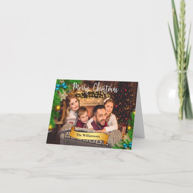 Cartes Pour Fêtes Annuelles Cadres d'arbre de Noël blanc Joyeux Noël Photo (Devant)
