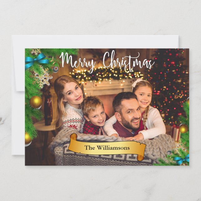 Cartes Pour Fêtes Annuelles Cadres d'arbre de Noël blanc Joyeux Noël Photo (Devant)