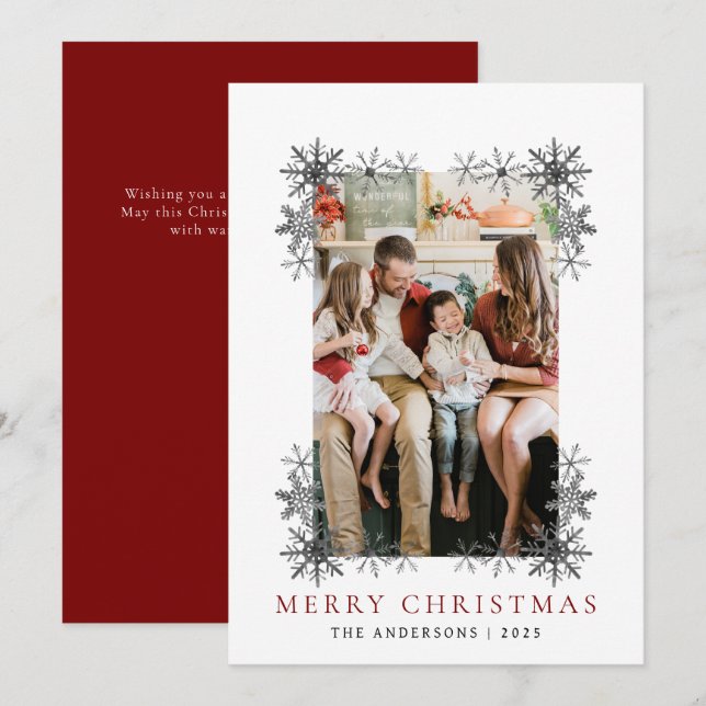 Cartes Pour Fêtes Annuelles Cadres de flocon de neige Noël | Famille élégante  (Devant / Derrière)