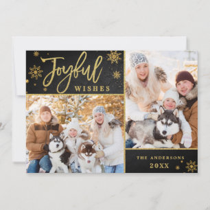 Cartes Pour Fêtes Annuelles Cadres or Joyful de Noël 2 PHOTO Salutation