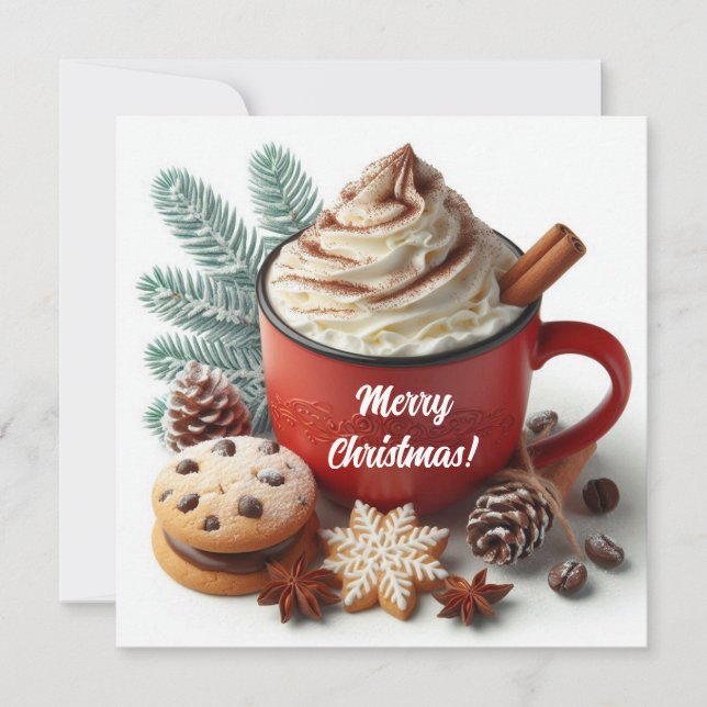 Cartes Pour Fêtes Annuelles Café chaud à la crème fouettée d'hiver dans une ta (Devant)