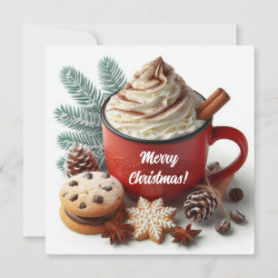 Cartes Pour Fêtes Annuelles Café chaud à la crème fouettée d'hiver dans une ta
