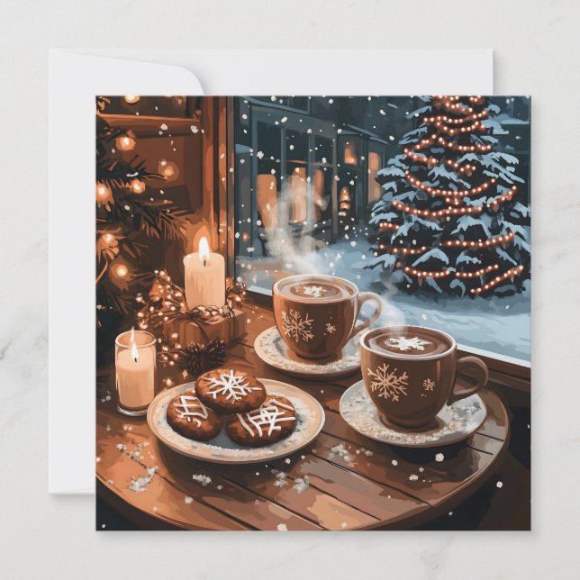 Cartes Pour Fêtes Annuelles Café cosy d'hiver avec chocolat chaud et cookies (Devant)